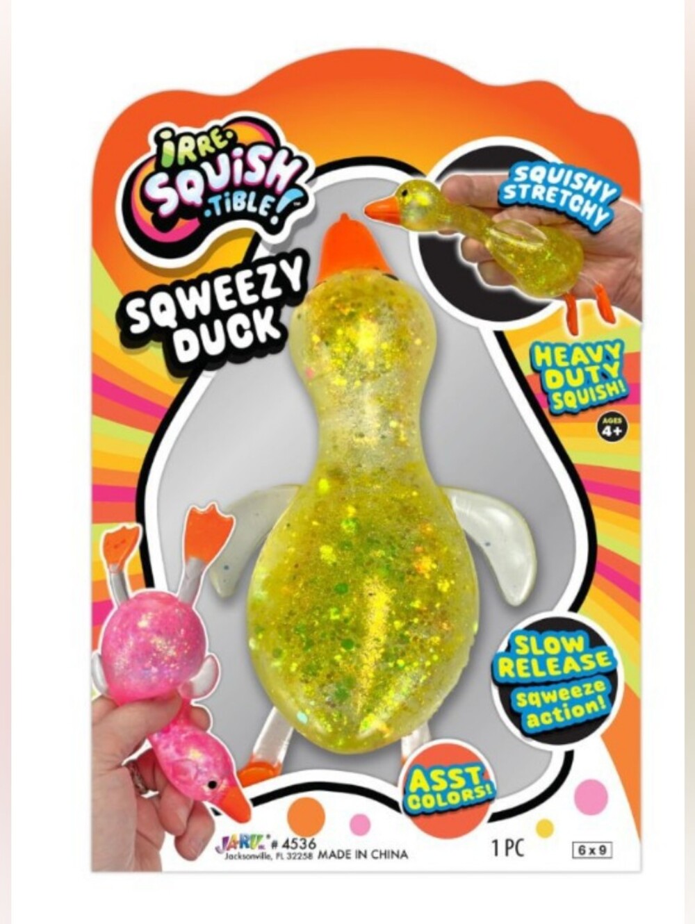 IrreSquishable Squeezy Duck Sugar Squishy Toy - Yellow Glitter